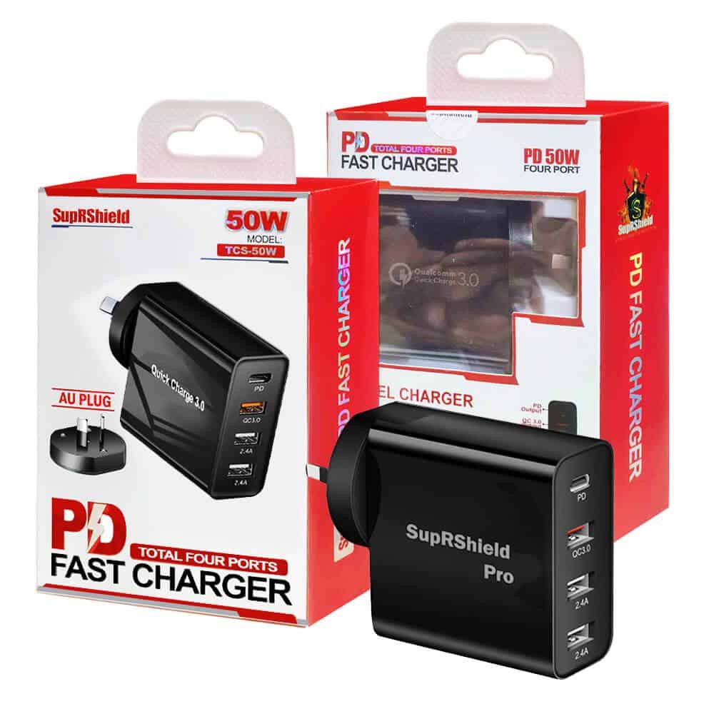 50W PD Fast Charging Wall Plug SupRShield Multi USB Wall Adapter 50W PD Fast Charging Wall Plug SupRShield Multi USB Wall Adapter